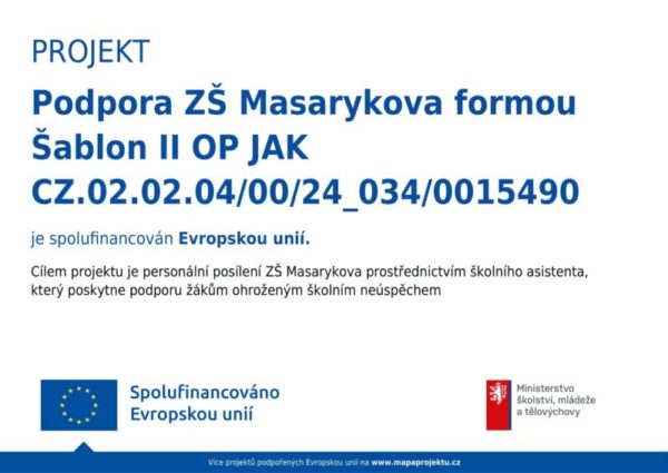 Jsme příjemci podpory ŠABLON II OP JAK